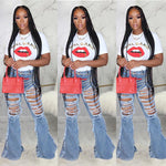 Ripped High Waist Mop Jeans