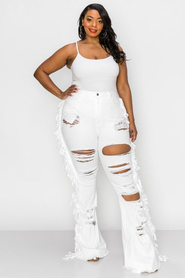 PLUS CURVY SIDE TESSEL FLARE JEANS