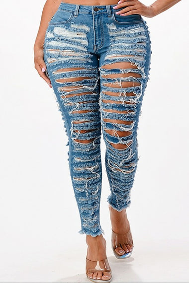 Plus Size High Rise Destroyed Ankle Skinny Jeans