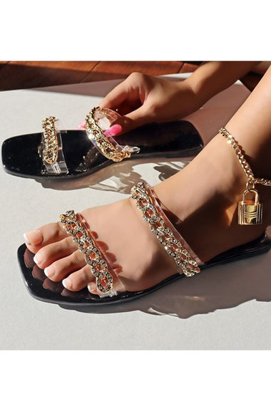 Chain-Strap Flat Sandals