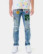 VARSITY PATCHED SLIM DENIM