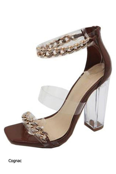 BAMBOO Clear Heel With Ankle Strap and Gold Chain