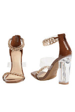 BAMBOO Clear Heel With Ankle Strap and Gold Chain