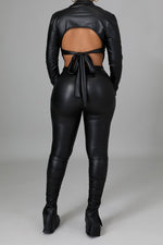 TWO PIECE SET FAUX LEATHER TOP W/ MATCHING PANTS