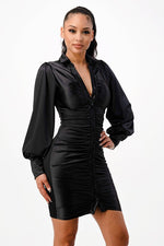 RUCHED LONG SLEEVE DRESS