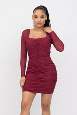 Power Mesh Inside Lining Shirring Dress