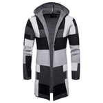 Men Color Blocking Hooded Knitted Long Coat