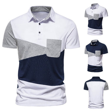 Men Casual Color Blocking Patchwork Lapel Polo Shirt