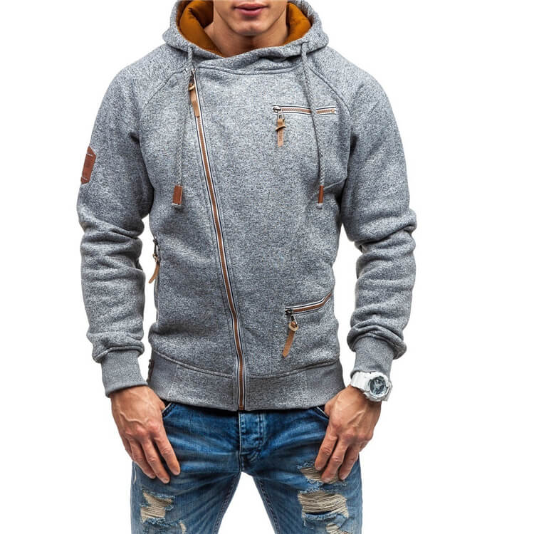 Men Fashion Zipper Color Blocking Loose Hoodie