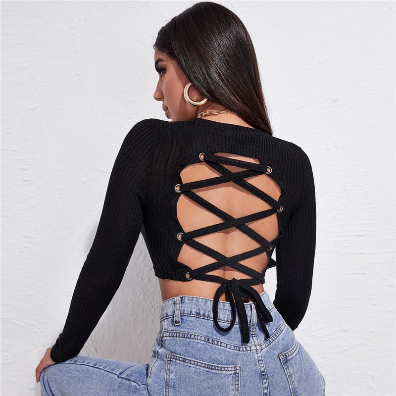 Backless Lace Up Crop Top