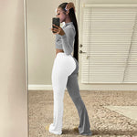 Zipper Lapel Top And Pants Two Pieces Set