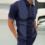 Men Creative Paisley Dots Printed Zipper Lapel Polo Shirt