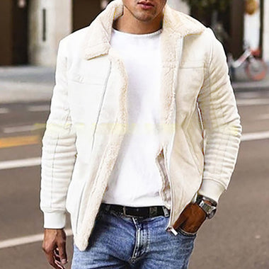 Men Lapel Solid Color Zipper Design Coats