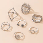 Silver Flower Open Ring Set