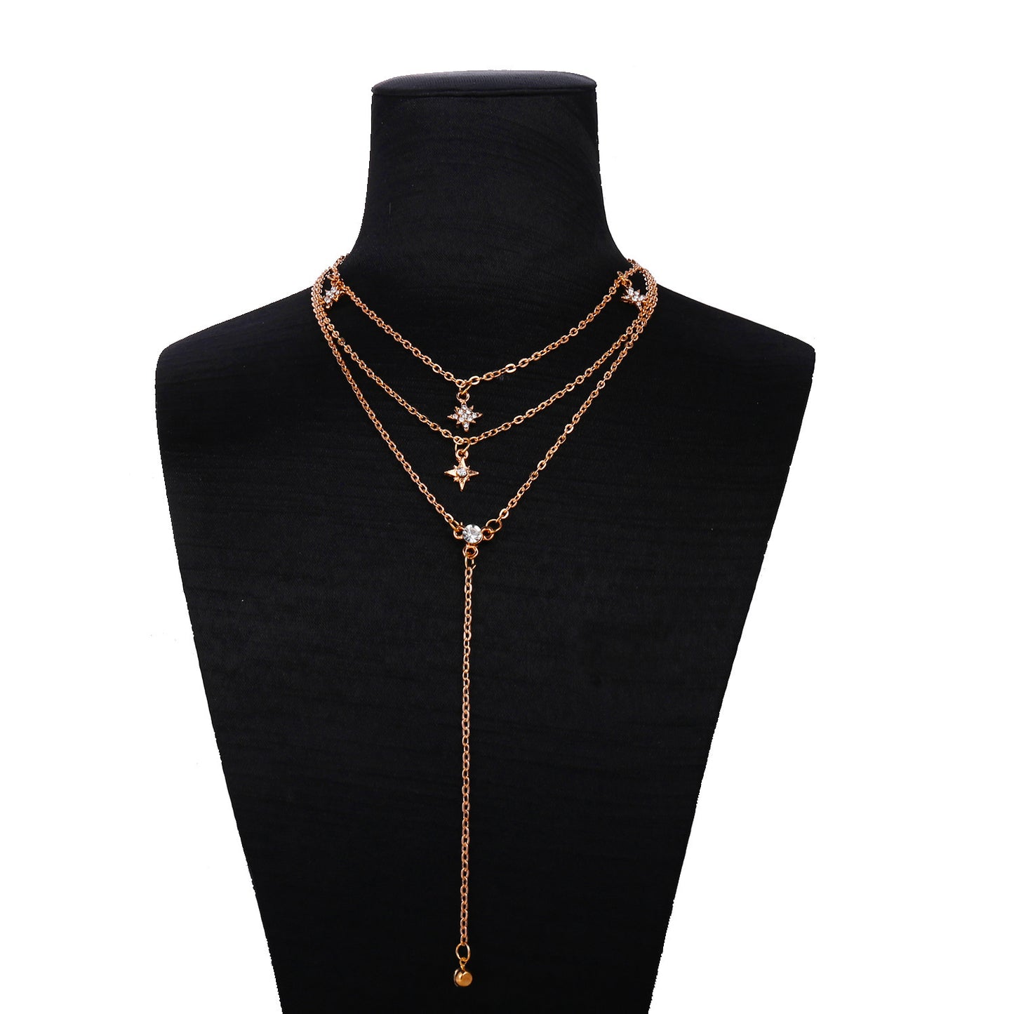 Gold Crystal Multilayer Pendant Necklace Set