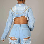 Long Sleeve Short Denim Cape Jackets