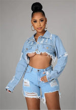 Long Sleeve Short Denim Cape Jackets