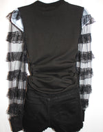 Black Ruffle Mesh Trim Top