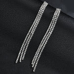 Threelayer Full Diamond Tassel Long Earrings