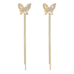 Long Tassel Diamondstudded Pearl Butterfly Earrings