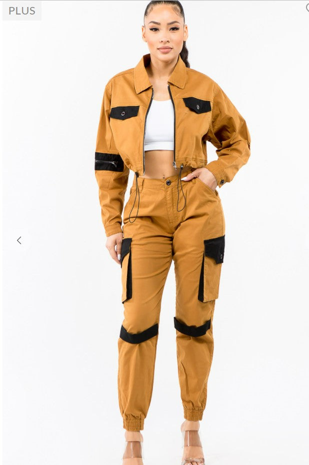 PLUS SIZE CARGO STYLE JACKET PANTS SET