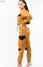 PLUS SIZE CARGO STYLE JACKET PANTS SET