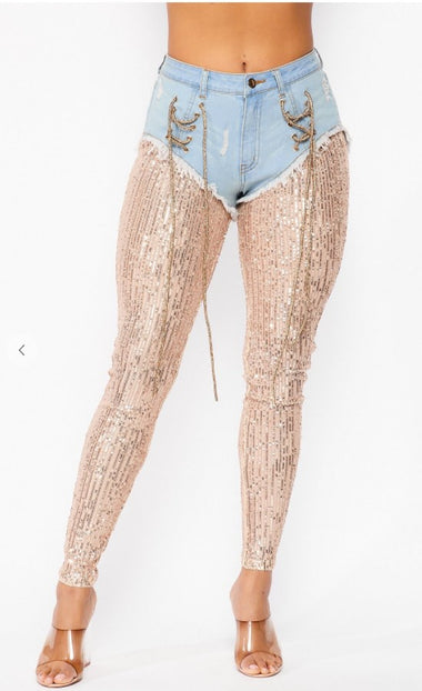Shine With Me Denim Sequined Pants