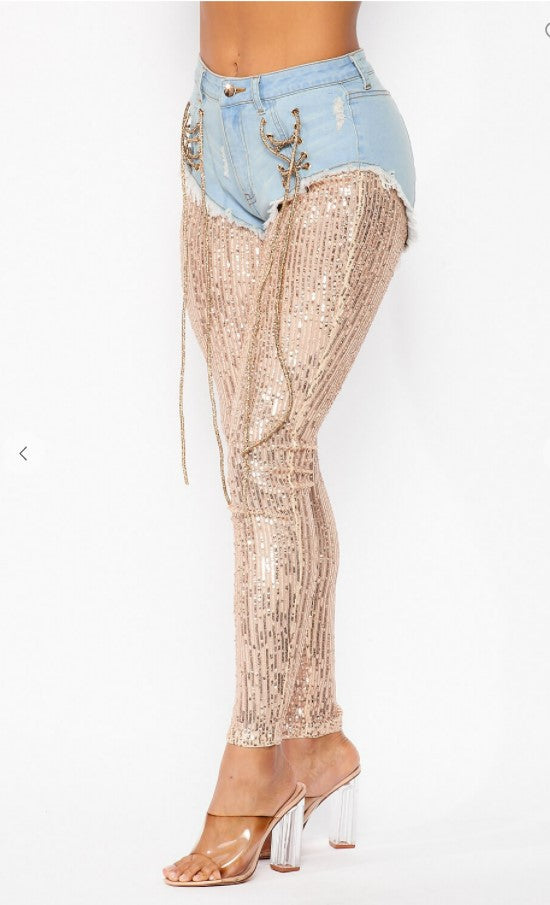 Shine With Me Denim Sequined Pants