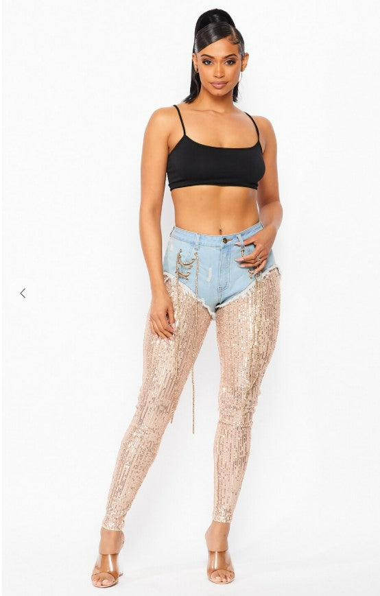 Shine With Me Denim Sequined Pants