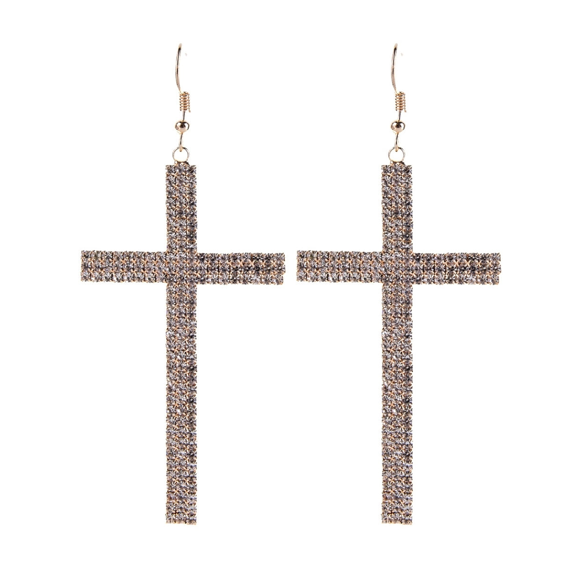 Gold Pave Cross Fish Hook Earrings